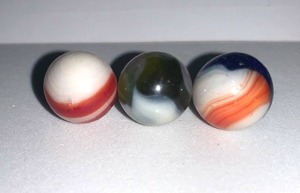 lot 22 image: LOT OF 3 OLD VINTAGE MULTICOLOR SWIRL & PATCH GLASS MARBLES