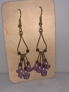 lot 57 image: PURPLE BEADED DANGLE EARRINGS