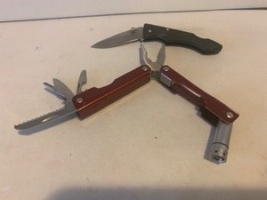 lot 74 image: Folding Multi-Tool with LED Flashlight & Pocket Knife  2-Piece Lot