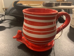 lot 92 image: Temp-tations by Tara Red Stripe Mug & Cardinal Snack Tray Set