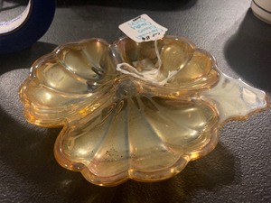 lot 80 image: Vintage Marigold Carnival Glass 3-Section Candy  Relish Dish