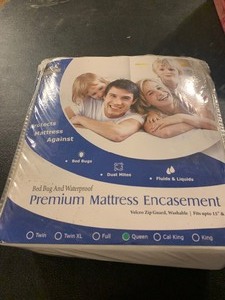 lot 95 image: QUEEN SIZE PREMIUM MATTRESS ENCASEMENT  BED BUG & WATERPROOF PROTECTOR  NEW IN PACKAGE