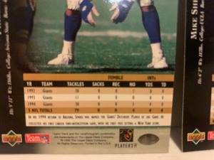 lot 225 image: LOT OF 2 1995 UPPER DECK NEW YORK GIANTS CARDS  PHILLIPPI SPARKS & MIKE SHERRARD