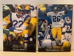 lot 137 image: 1997 UPPER DECK NFL FOOTBALL CARD LOT  MARQUEZ POPE & ROD WOODSON  RAMS  STEELERS