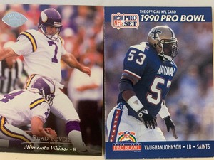 lot 141 image: NFL FOOTBALL CARD LOT  FUAD REVEIZ VIKINGS & VAUGHAN JOHNSON 1990 PRO BOWL  2 CARDS