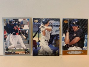 lot 168 image: 1990s UPPER DECK BASEBALL CARD LOT  SHANE MACK, TATE SEEFried TOP PROSPECT & DANTE BICHETTE  3 CARDS