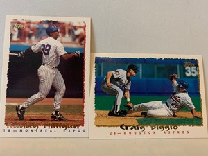 lot 181 image: 1995 TOPPS BASEBALL CARD LOT  RANDY MILLIGAN & CRAIG BIGGIO  EXPOS  ASTROS  2 CARDS