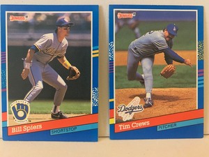 lot 195 image: 1991 LEAF BASEBALL CARD LOT  BILL SPIERS & TIM CREWS  BREWERS  DODGERS  2 CARDS