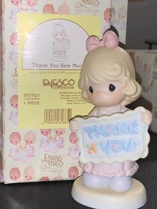 lot 256 image: 1999 PRECIOUS MOMENTS THANK YOU SEW MUCH FIGURINE  ENESCO #587923  ORIGINAL BOX