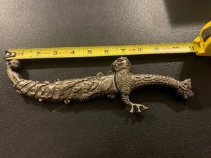 lot 273 image: ORNATE DRAGON DAGGER WITH DECORATIVE METAL SHEATH  APPROX. 9 OVERALL  FANTASY DISPLAY KNIFE