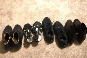 lot 60 image: Womens Shoes - Xena Boots - 10.5, TimeTru Boots - 10, Under Armor Shoes - 9.5 and American Eagle Dress Shoes - 11. (MBR)