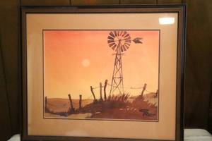 lot 140 image: Carolyn Rothwell - Texas Landscape Framed Wall Hanging - 25x22. (LR)