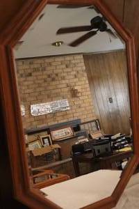 lot 144 image: Wood Hanging Wall Mirror - 32T x 21W. (LR)