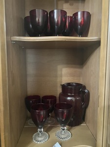 lot 296 image: Ruby Crystal Glasses and Pitcher - very nice (DR)