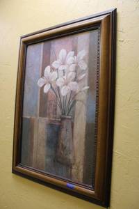 lot 12 image: Wood framed wall art with flower design