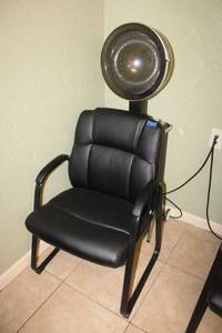 lot 28 image: Salon hair dryer and salon black chair