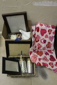 lot 90 image: Home dcor with Valentines tablecloth
