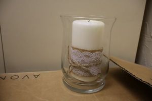 lot 45 image: Decorative pillar candles with glass holders - 9 total