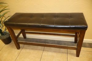 lot 133 image: LONG Counter stool Brown upholstered square seat