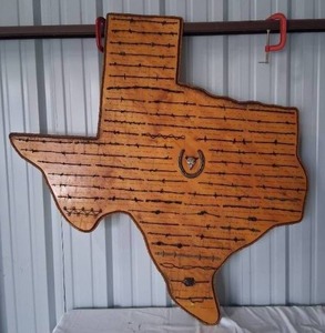 Texas Shaped Antique Barb Wire Wooden Display Board---58x58 Inches