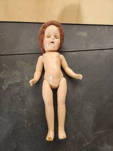 lot 57 image: Vintage porcelain-bisque jointed doll with opening eyes