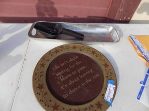 lot 61 image: pewter tray and ceramic tray