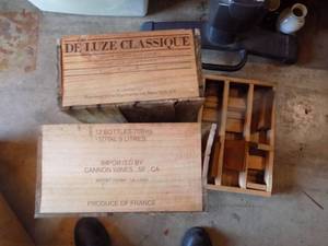 lot 190 image: Wine box and divided wood box with project pieces