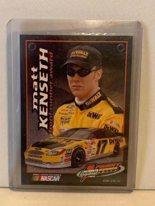 lot 46 image: 2001 MATT KENSETH #17 DEWALT NASCAR  FRONT RUNNER GATORADE CARD  ROOKIE OF THE YEAR ERA