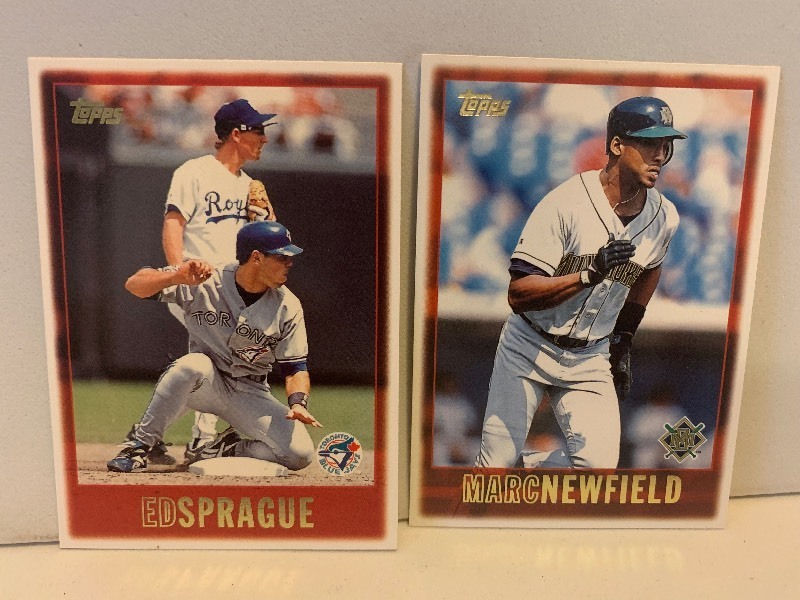 lot 122 image: 1997 TOPPS BASEBALL 2-CARD LOT  ED SPRAGUE TORONTO BLUE JAYS & MARC NEWFIELD MILWAUKEE BREWERS
