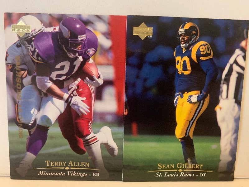 lot 138 image: 1997 UPPER DECK NFL FOOTBALL CARD LOT  TERRY ALLEN & SEAN GILBERT  VIKINGS  RAMS