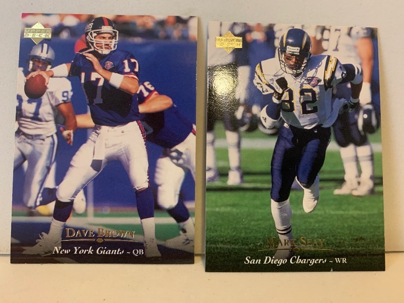 lot 139 image: UPPER DECK NFL FOOTBALL CARD LOT  DAVE BROWN & MARK SEAY  GIANTS  CHARGERS