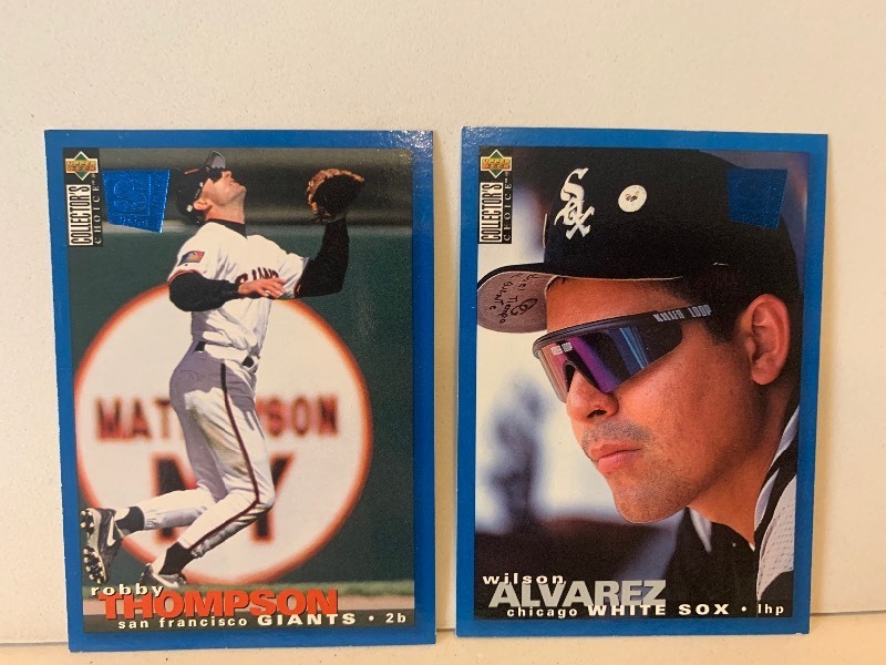 lot 166 image: UPPER DECK COLLECTORS CHOICE BASEBALL CARD LOT  ROBBY THOMPSON & WILSON ALVAREZ  GIANTS  WHITE SOX  2 CARDS