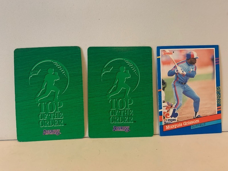 lot 173 image: BASEBALL CARD LOT  1991 DONRUSS MARQUIS GRISSOM  DONRUSS BASEBALL GAME CARDS TOM PAGNOZZI & SHANE REYNOLDS  3 CARDS