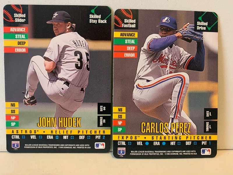 lot 184 image: 1995 DONRUSS BASEBALL CARD LOT  JOHN HUDEK & CARLOS PEREZ  ASTROS  EXPOS  2 CARDS