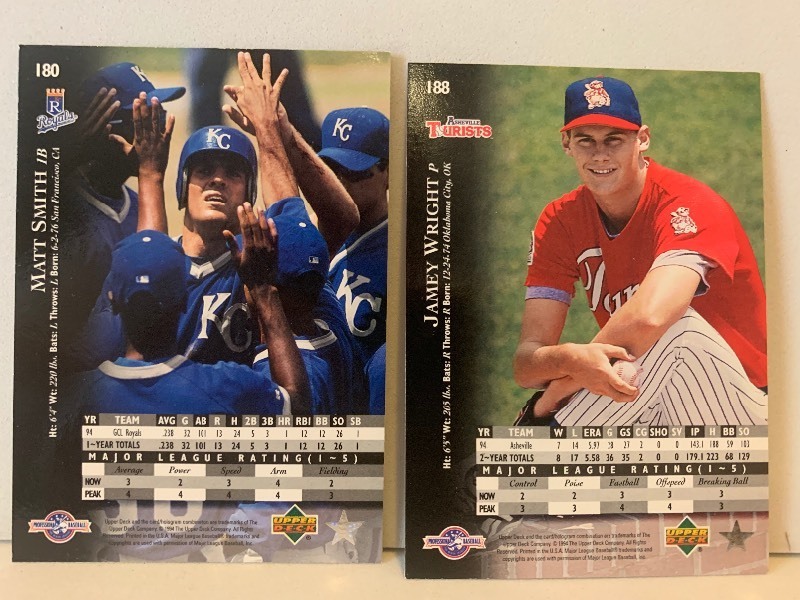 lot 188 image: UPPER DECK TOP PROSPECT BASEBALL CARD LOT  JAMEY WRIGHT & MATT SMITH  ROCKIES  ROYALS  2 CARDS