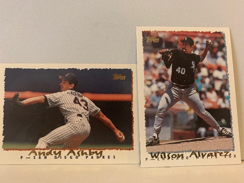 lot 190 image: 1995 TOPPS BASEBALL CARD LOT  ANDY ASHBY & WILSON ALVAREZ  PADRES  WHITE SOX  2 CARDS