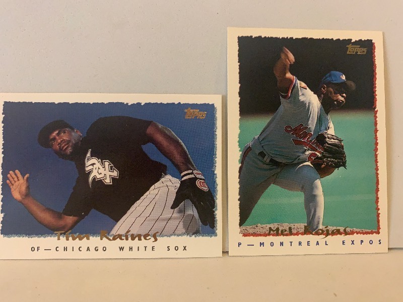 lot 191 image: 1995 TOPPS BASEBALL CARD LOT  TIM RAINES & MEL ROJAS  WHITE SOX  EXPOS  2 CARDS