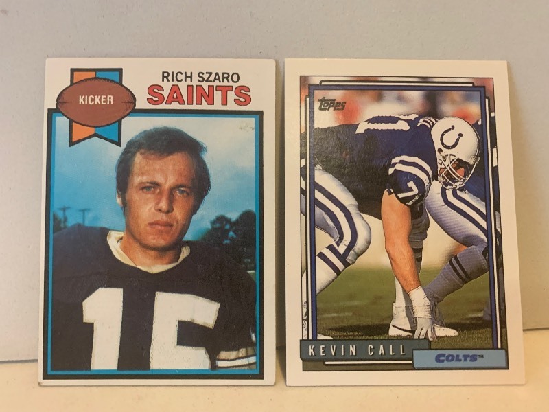 lot 233 image: 2-CARD VINTAGE NFL FOOTBALL CARD LOT  RICH SZARO SAINTS & KEVIN CALL COLTS  TOPPS