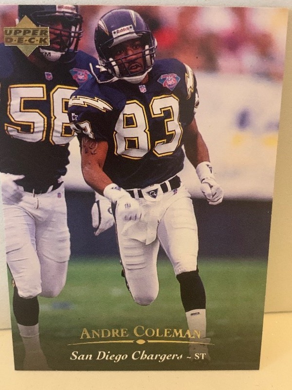 lot 243 image: ANDRE COLEMAN SAN DIEGO CHARGERS #83  UPPER DECK FOOTBALL CARD  SPECIAL TEAMS