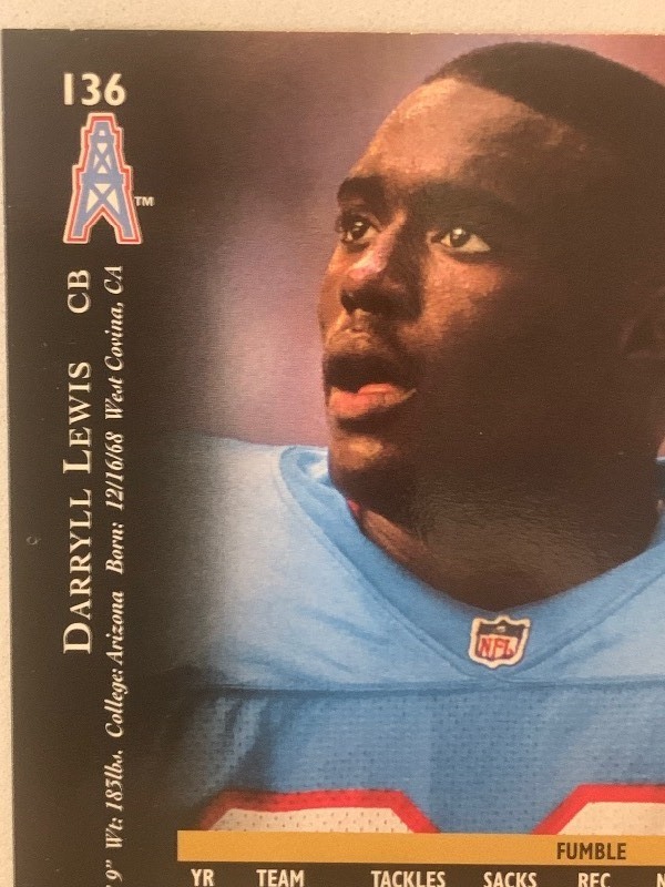 lot 246 image: DARRYL LEWIS HOUSTON OILERS CB #29  UPPER DECK FOOTBALL CARD #136