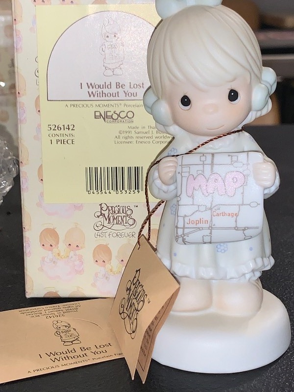 lot 92 image: 1991 PRECIOUS MOMENTS I WOULD BE LOST WITHOUT YOU #526142  ORIGINAL BOX, TAG & PAPERWORK
