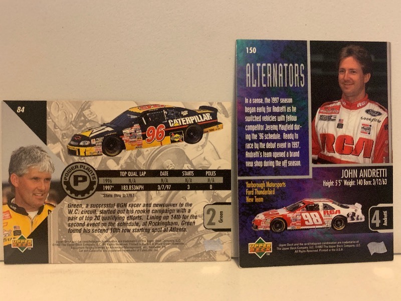 lot 285 image: UPPER DECK NASCAR RACING CARD LOT  JEFF GREEN & JOHN ANDRETTI  2 CARDS