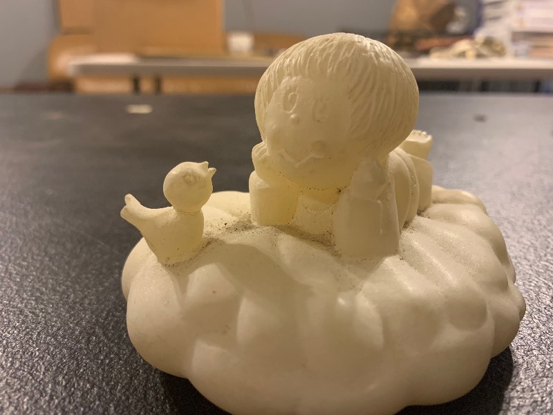 lot 11 image: VINTAGE ITALIAN ALABASTER FIGURINE BY TRIUNE  CHILD WITH BIRD  MADE IN ITALY