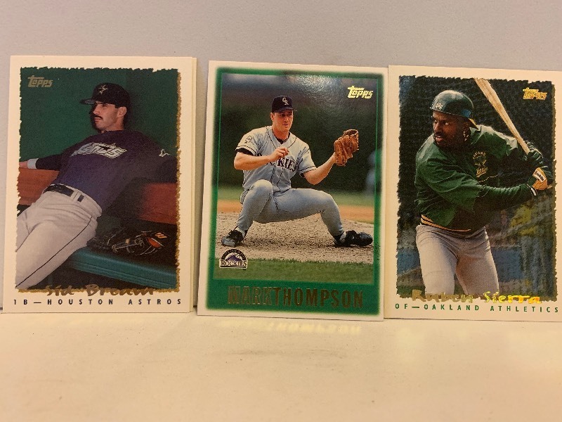 lot 124 image: 1995 TOPPS BASEBALL 3-CARD LOT  SID BREAM, MARK THOMPSON & RUBN SIERRA