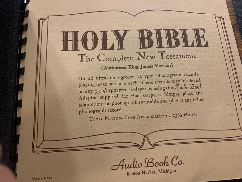 lot 77 image: Complete Holy Bible New Testament KJV Audio Book  26 Ultra-Microgroove 16 RPM Records