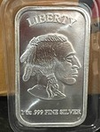 $$ Liberty / Buffalo Silver Bar – 1 oz .999 Fine Silver – Protective Holder