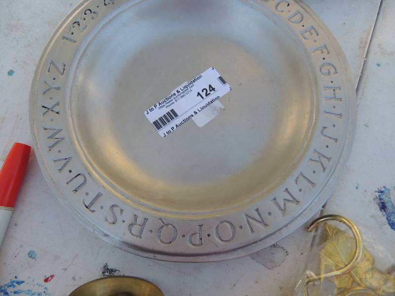 lot 124 image: PEWTER DISH - NUMBERS and  ALPHABET  & OBLONG Silverplate covered DISH