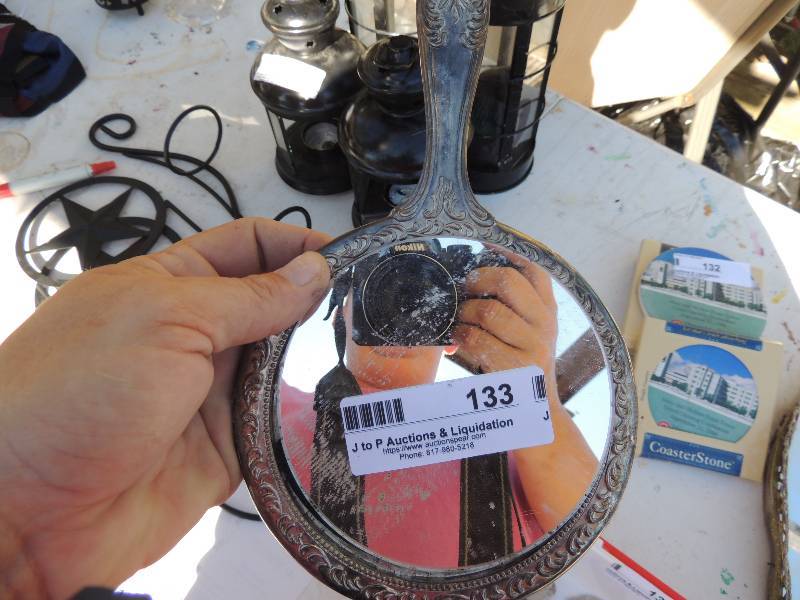 lot 133 image: Silver plate hand mirror and vanity tray