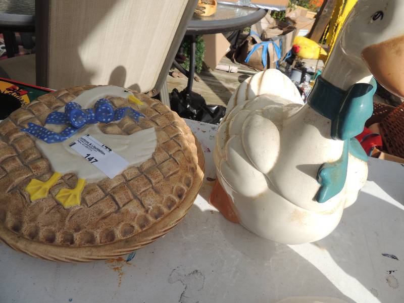 lot 147 image: Covered pie dish and Duck cookie jar