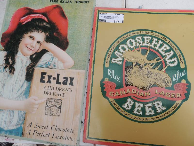 lot 145 image: 2 vintage signs, Moosehead beer and Exlax